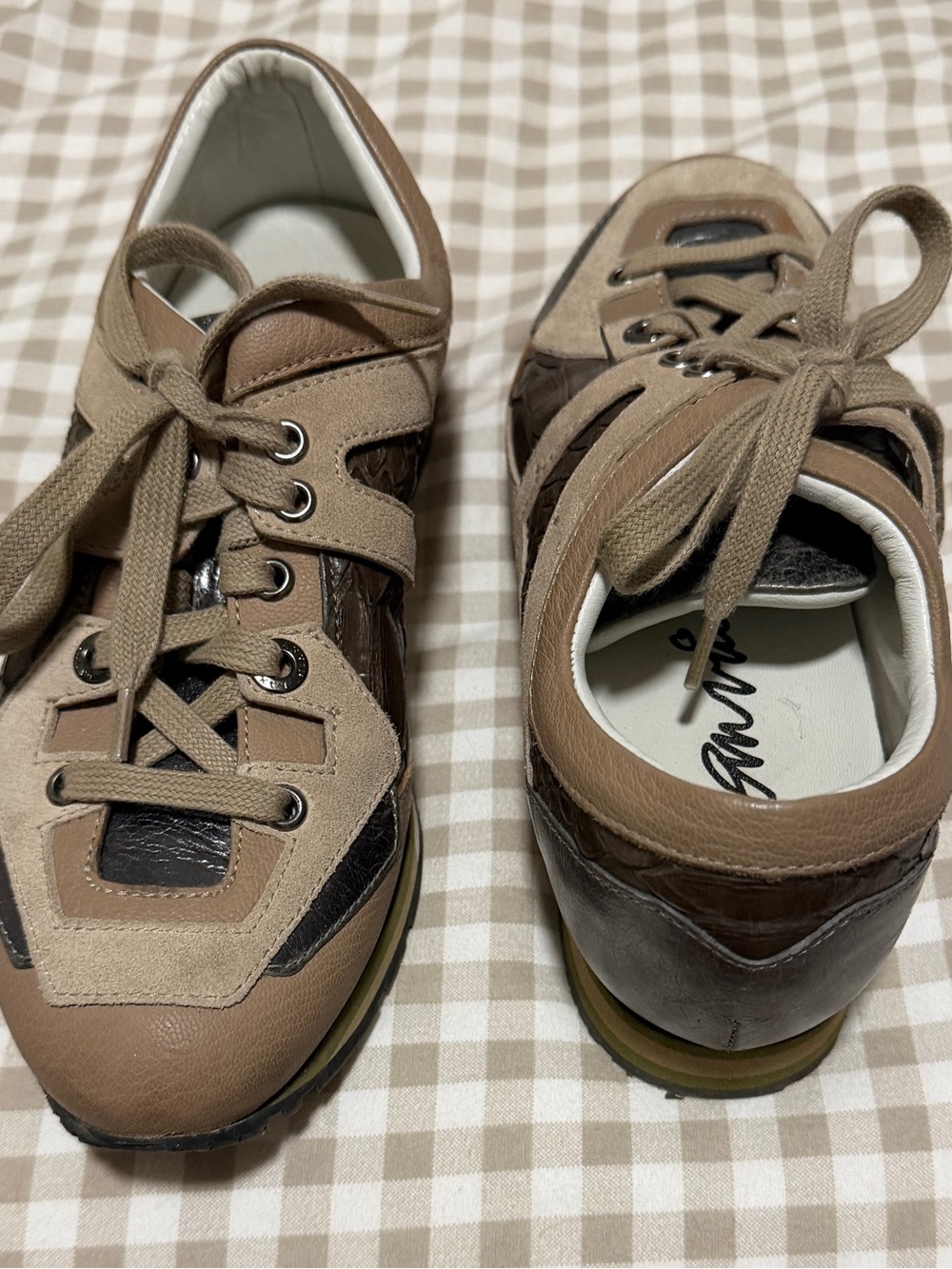 Taupe and Dark Brown Lace-Up Sneakers